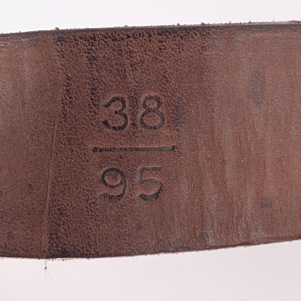 Cole Haan Belt Mens 38 Brown Italian Handcrafted Leather Paneled Silver Buckle